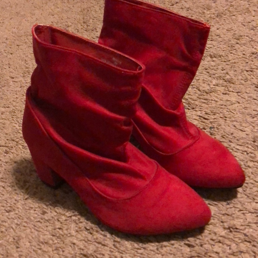 Funky red high heel boots